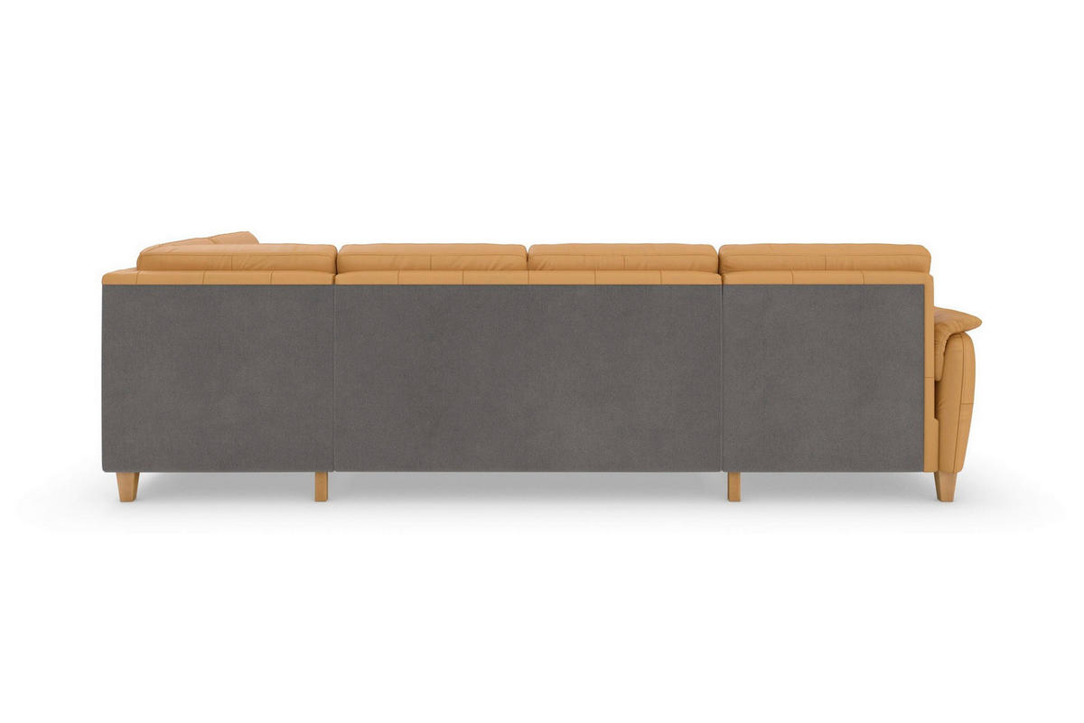 WOHNLANDSCHAFT PALMERA E Currygelb Echtleder  - Currygelb/Eichefarben, Basics, Leder/Holz (163/308/212cm) - Sit & More