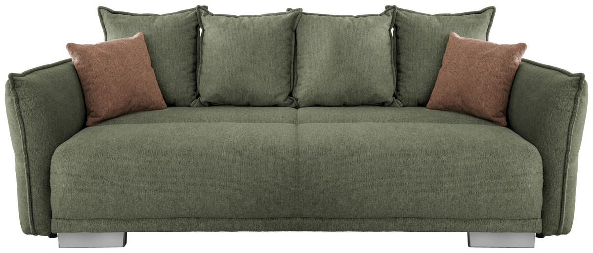 BIGSOFA in Chenille Dunkelgrün  - Chromfarben/Dunkelgrün, Modern, Kunststoff/Textil (242/71/90/131cm) - Livetastic