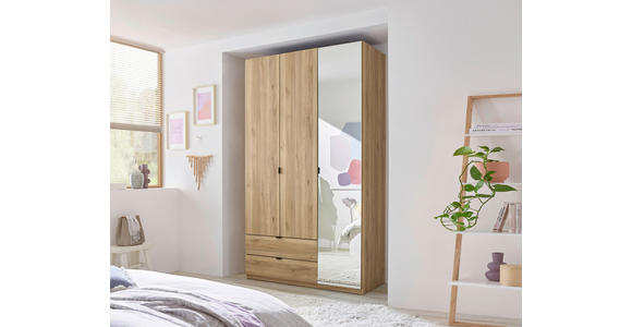 DREHTÜRENSCHRANK 135,4/225,5/57 cm 3-türig Eichefarben - Eichefarben/Schwarz, MODERN, Glas/Holzwerkstoff (135,4/225,5/57cm) - Xora