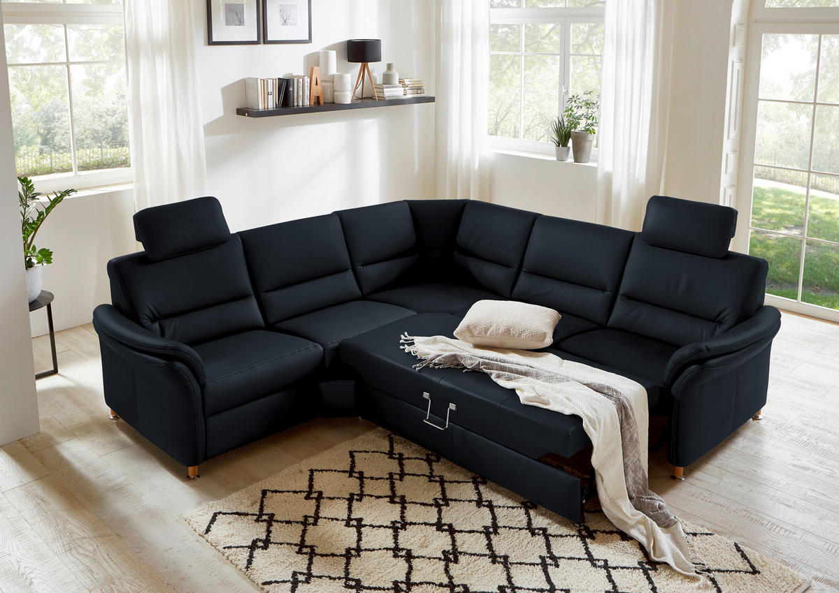 ECKSOFA in Echtleder Dunkelblau  - Eichefarben/Beige, Konventionell, Leder/Holz (262/262cm) - Beldomo Premium