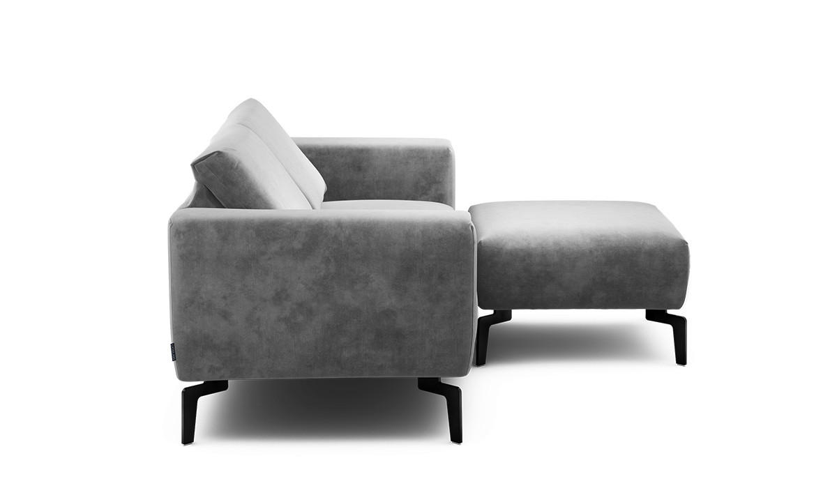 Zweisitzer inkl. Hocker Samt Hellgrau  - Hellgrau/Schwarz, Design, Textil/Metall (180/86/86-94cm) - SENSOO