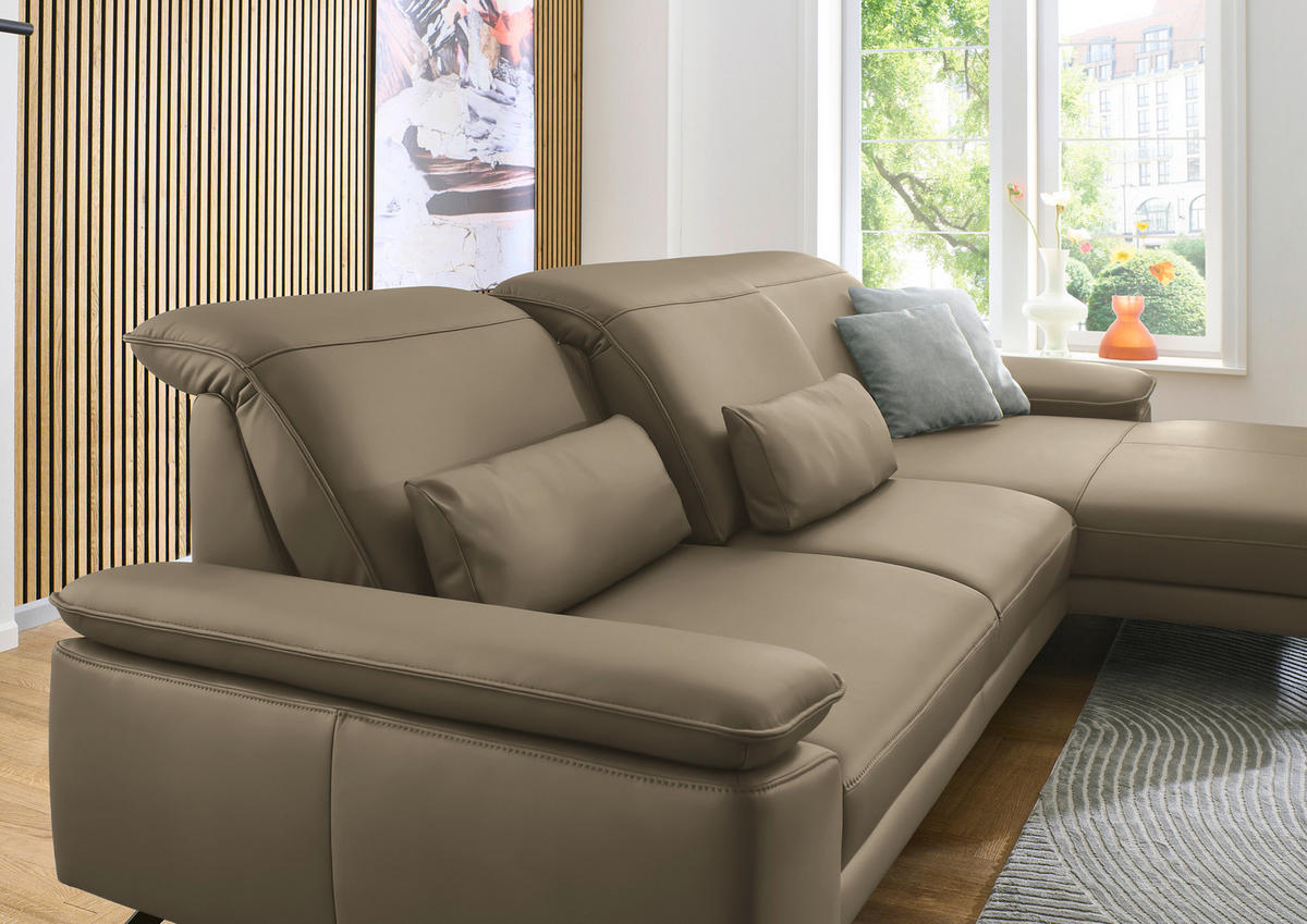 ECKSOFA in Echtleder Hellbraun  332/193 cm  - Hellbraun/Schwarz, Design, Leder/Metall (332/193cm) - Dieter Knoll