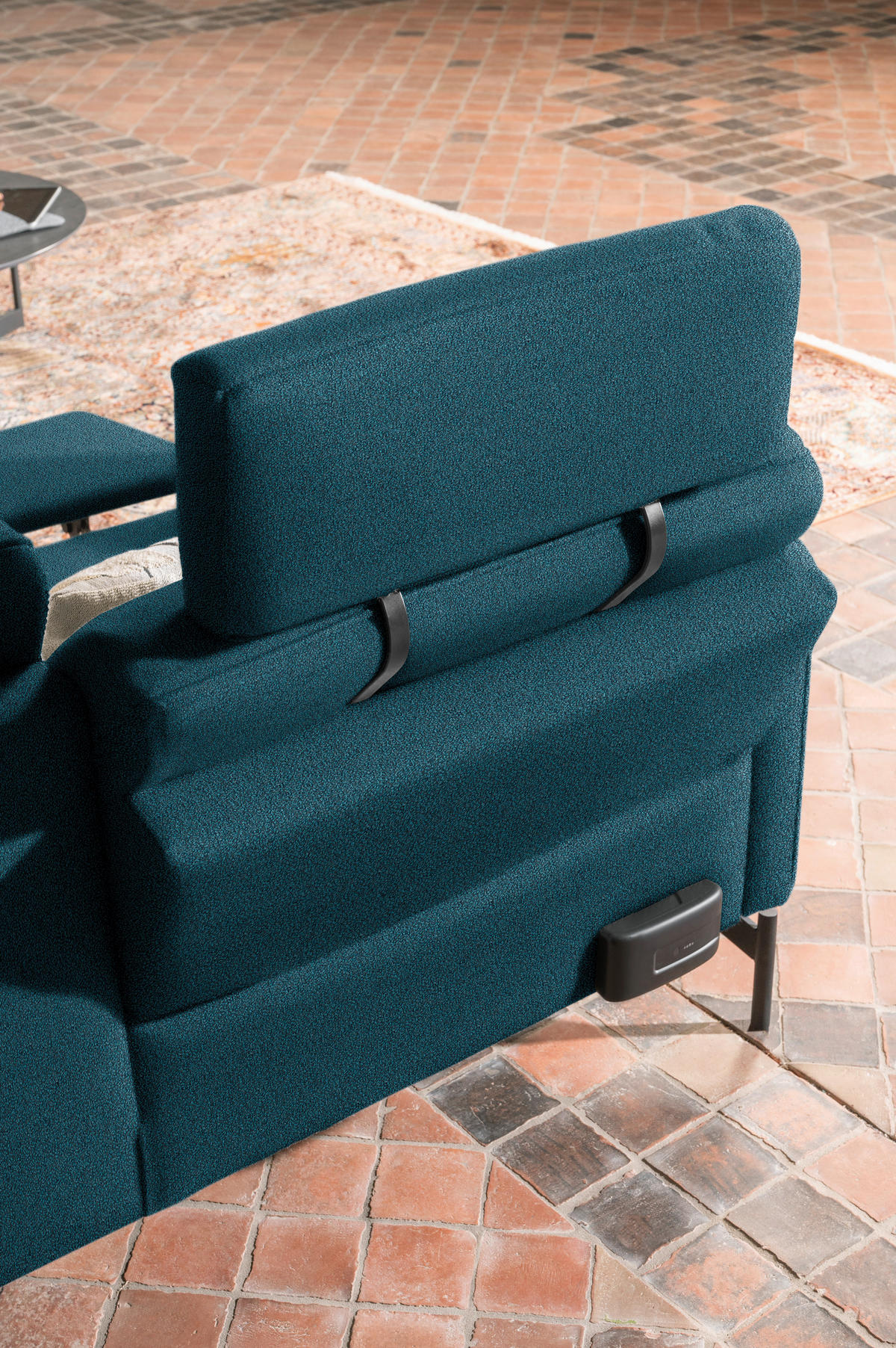 ECKSOFA in Flachgewebe, Struktur Petrol  254/230 cm  - Anthrazit/Petrol, Design, Textil/Metall (254/230cm) - Johann Jakob