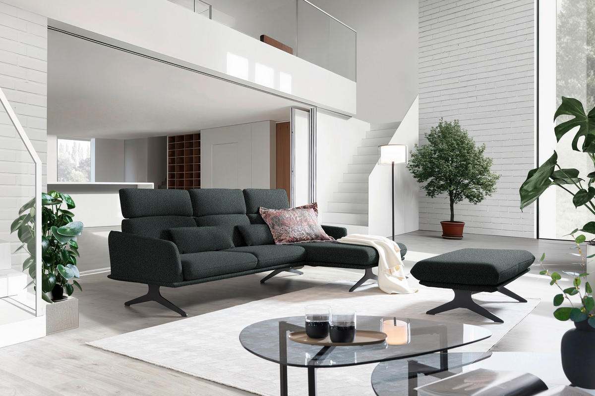ECKSOFA in Flachgewebe Anthrazit  - Anthrazit/Schwarz, Design, Textil/Metall (259/152cm) - Dieter Knoll