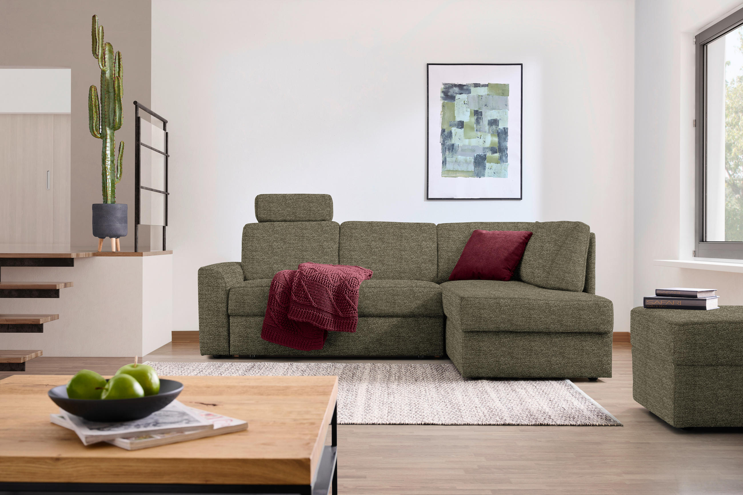 ECKSOFA in Webstoff Hellbraun  - Hellbraun/Schwarz, Konventionell, Kunststoff/Textil (224/165cm) - Xora