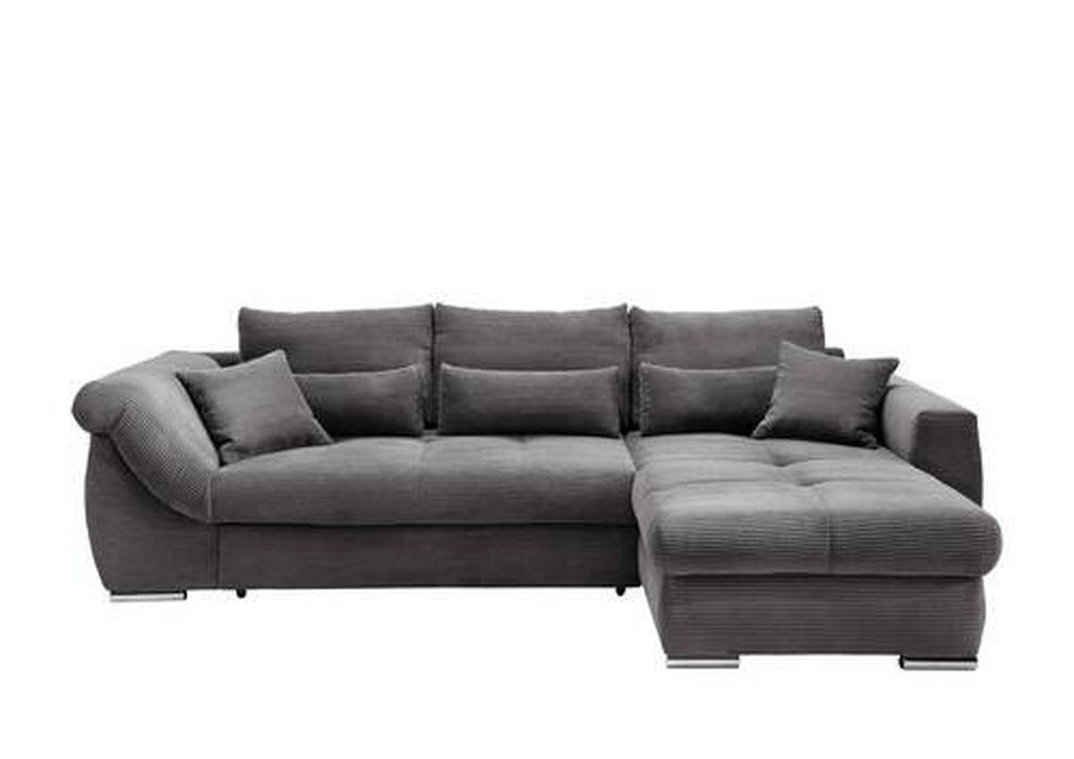ECKSOFA Grau Cord  - Chromfarben/Grau, MODERN, Holz/Textil (302/188cm) - MID.YOU