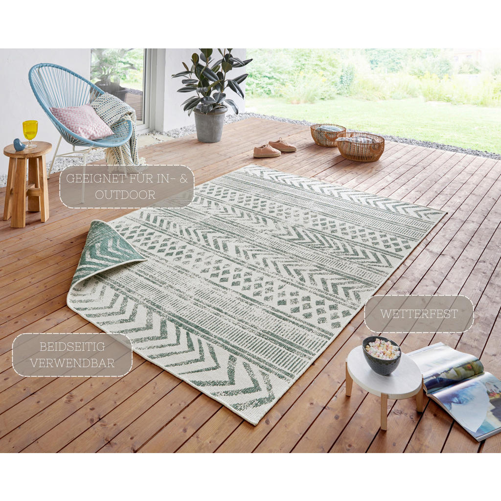 Thumbnail - Xxxl Outdoorteppich Twin Supreme, Creme, Grün, Kunststoff, geometrisch, rechteckig, 80x150 cm, Oeko-Tex® Standard 100, f...