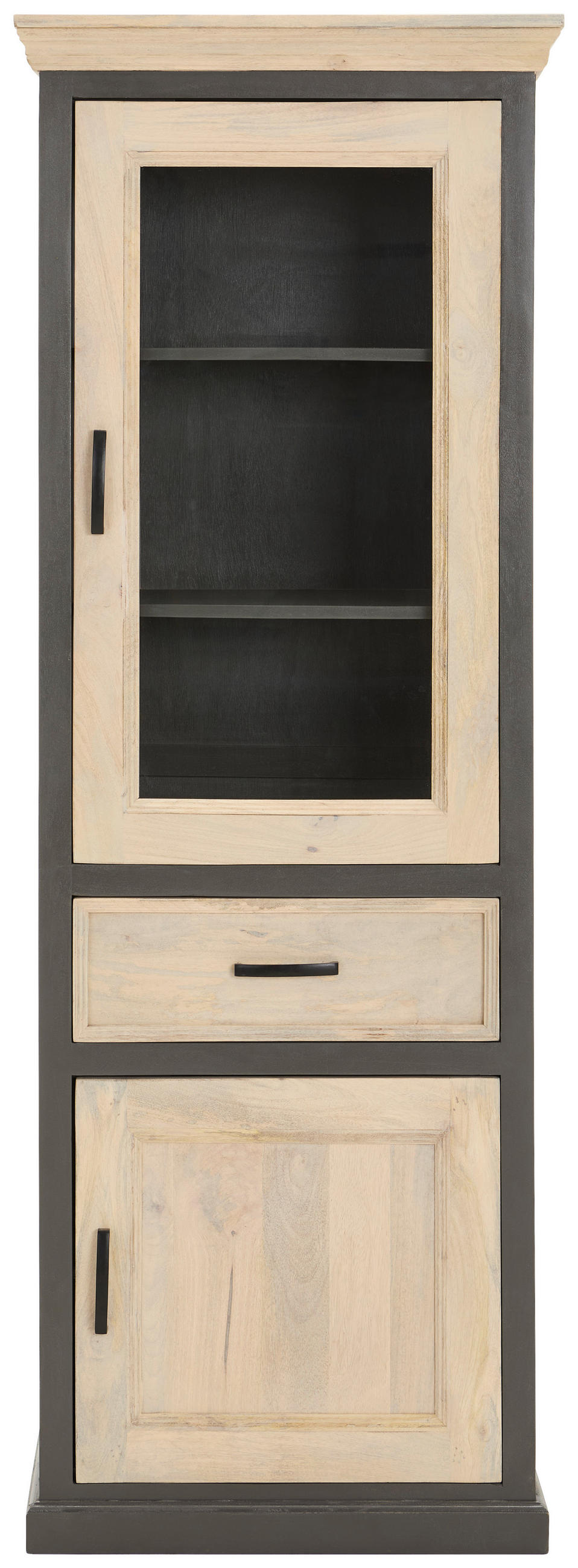VITRINE in massiv Mangoholz Grau, Naturfarben  - Schwarz/Naturfarben, Natur, Glas/Holz (67/190/40cm) - Livetastic