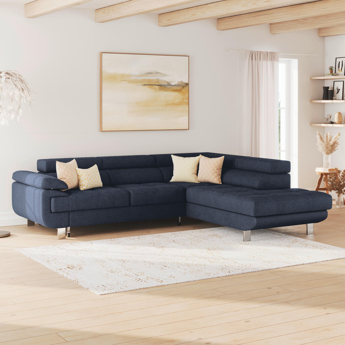 ECKSOFA Dunkelblau Drell  - Dunkelblau, MODERN, Textil/Metall (270/230cm) - MID.YOU
