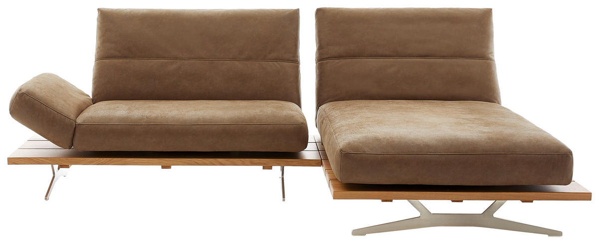 ECKSOFA  in Mikrofaser Hellbraun  275/157 cm  - Hellbraun/Edelstahlfarben, Natur, Holz/Textil (275/157cm) - Ambiente