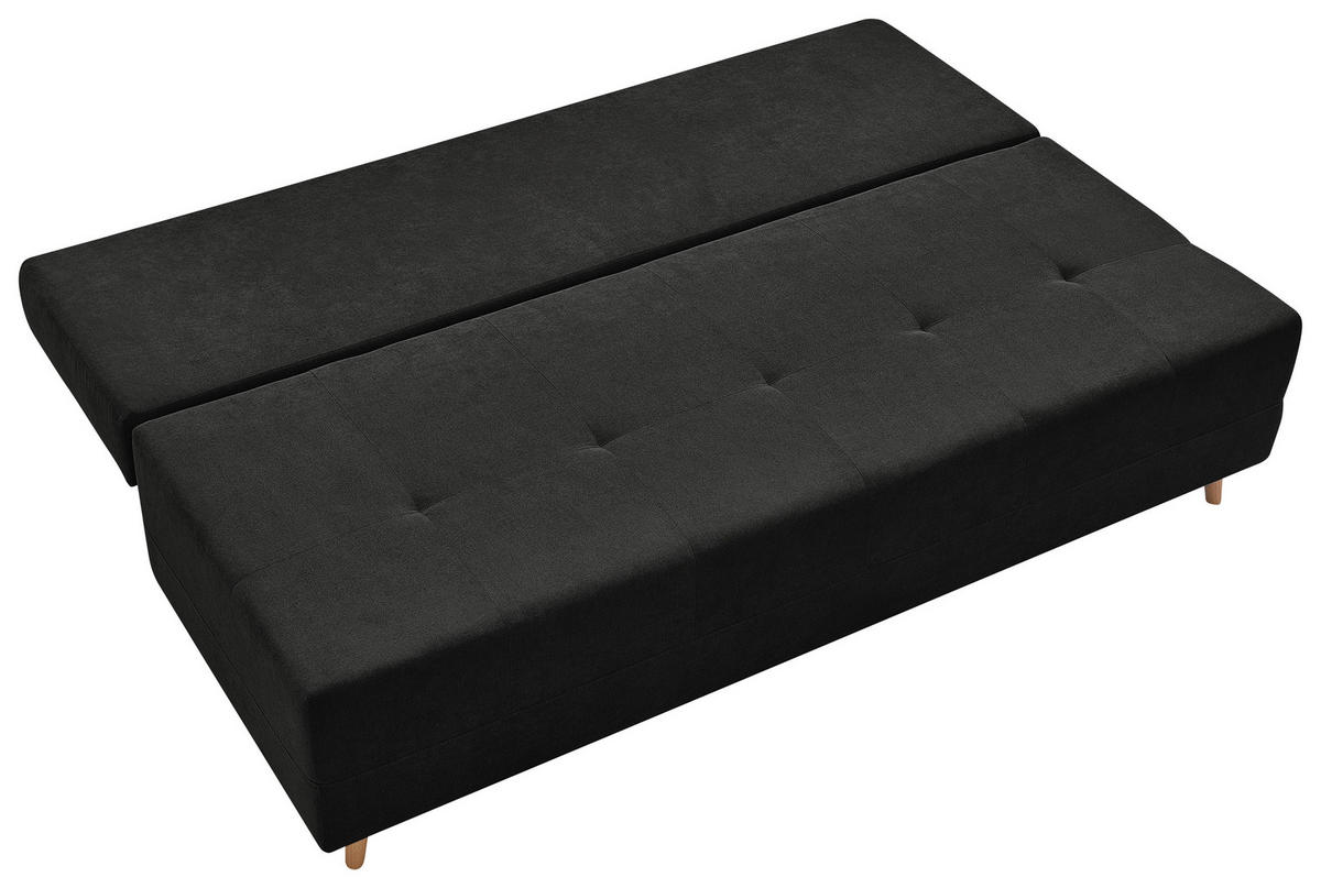 SCHLAFSOFA LUMOS Samt Schwarz  inkl. Rückenkissen, Armlehnenkissen, Schlaffunktion, Rücken echt, Stauraum  - Schwarz/Naturfarben, Design, Textil (206/96/96cm) - P & B