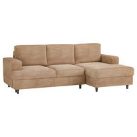 ECKSOFA Hellbraun Cord, Velours  - Hellbraun/Schwarz, Design, Holz/Textil (247/140cm) - MID.YOU