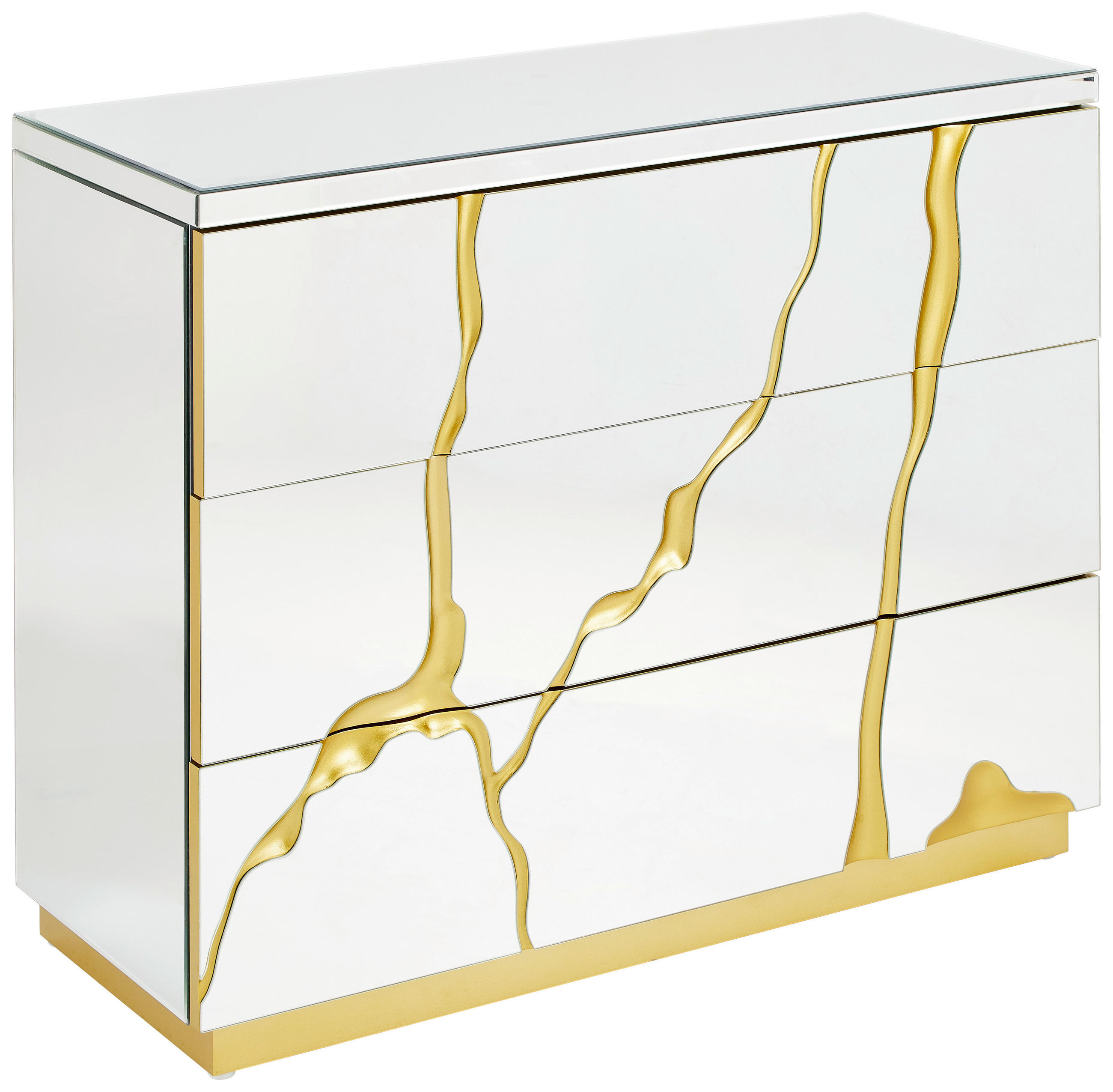 KOMÓD 100/80/40 cm  - aranyszínű/ezüstszínű, Trend, faalapú anyag/Üveg (100/80/40cm) - Xora