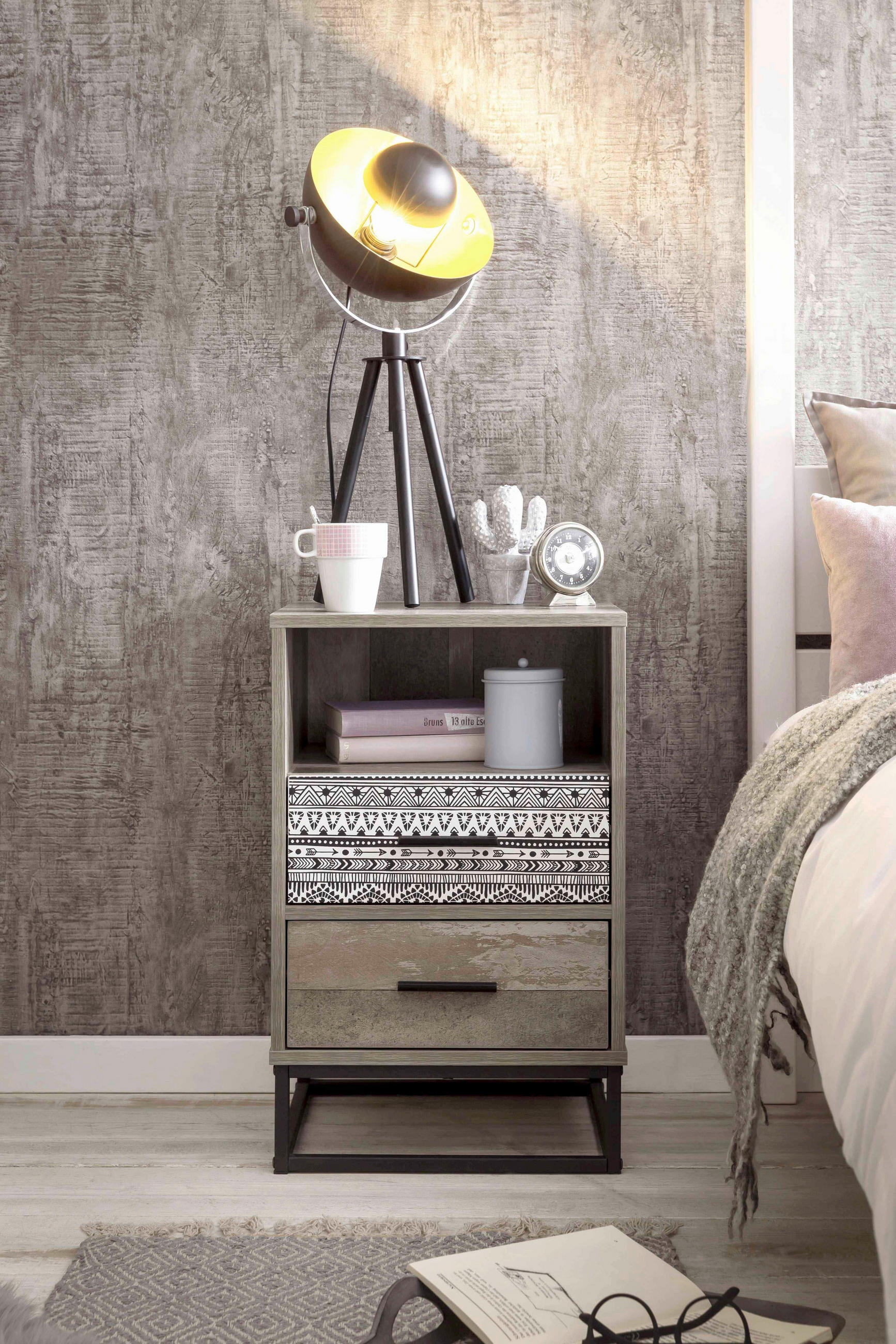 NACHTTISCH 39,5/62/38 cm  in Graubraun  - Graubraun/Multicolor, Design, Holzwerkstoff/Metall (39,5/62/38cm) - Livetastic