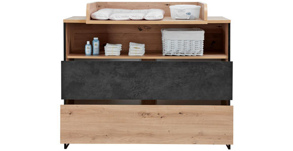 WICKELKOMMODE Yunai 120/106/77,8 cm - Eichefarben/Anthrazit, Trend, Holzwerkstoff (120/106/77,8cm) - My Baby Lou