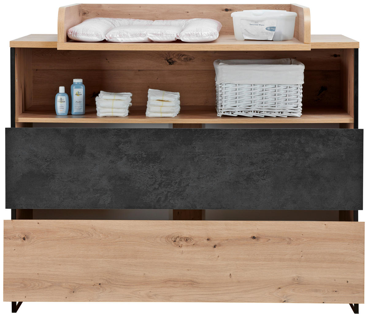 WICKELKOMMODE Yunai 120/106/77,8 cm  - Eichefarben/Anthrazit, Trend, Holzwerkstoff (120/106/77,8cm) - My Baby Lou