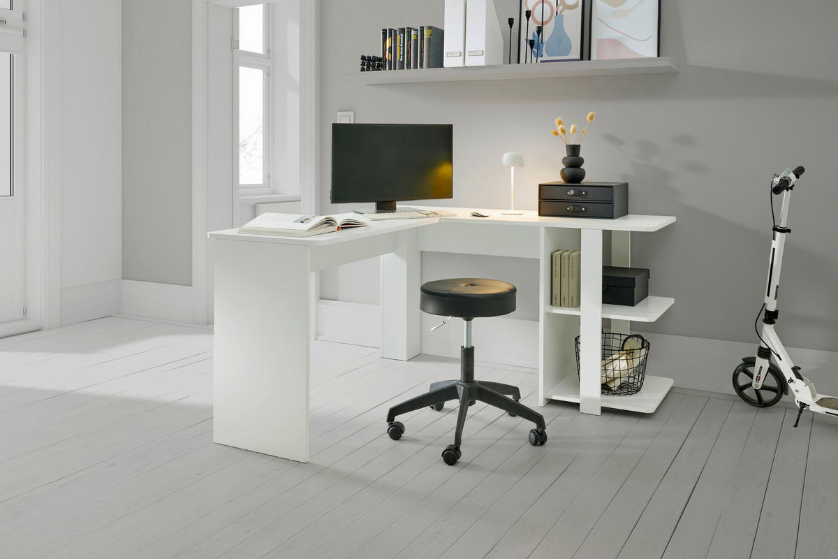 KOTNA PISALNA MIZA kovina, leseni material bela  - bela, Moderno, kovina/leseni material (140/140/75cm) - Livetastic