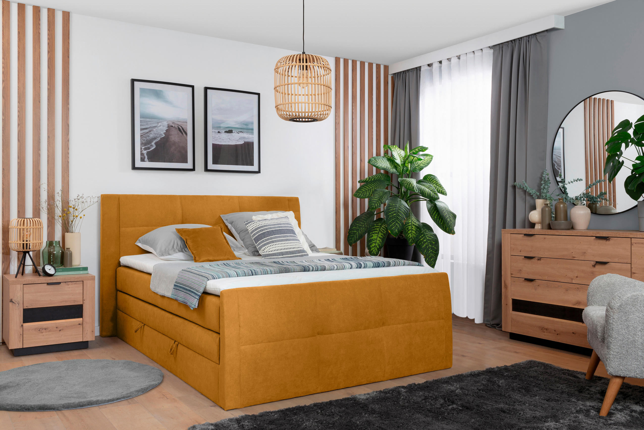 BOXSPRINGBETT 140/200 cm  in Gelb  - Gelb/Schwarz, KONVENTIONELL, Kunststoff/Textil (140/200cm) - Boxxx