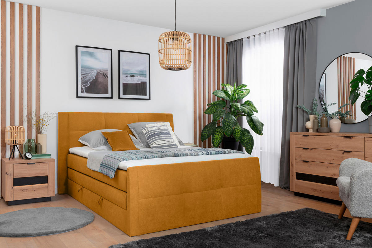 BOXSPRINGBETT 140/200 cm  in Gelb  - Gelb/Schwarz, KONVENTIONELL, Kunststoff/Textil (140/200cm) - Boxxx