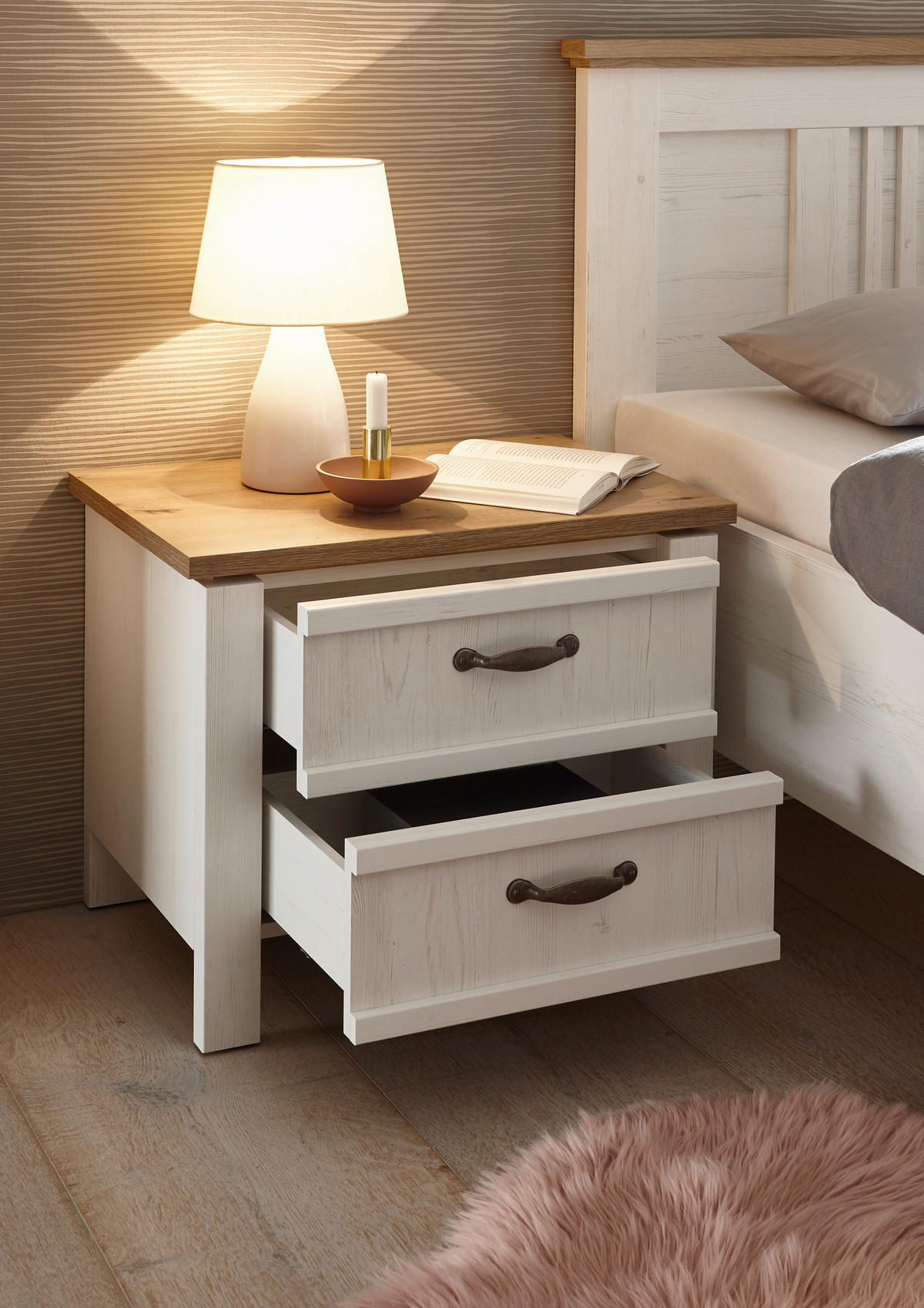 NACHTTISCH 62/50/41 cm  Weiss, Eichefarben  - Weiss/Eichefarben, Lifestyle, Holzwerkstoff/Metall (62/50/41cm) - Landscape