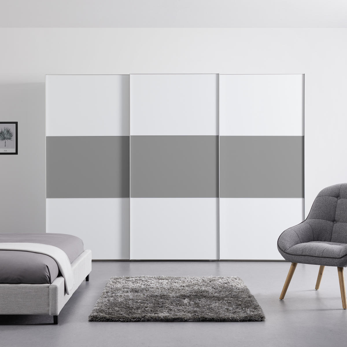 SCHWEBETÜRENSCHRANK  in Weiß, Grau  - Alufarben/Weiß, MODERN (298/222/68cm) - MID.YOU