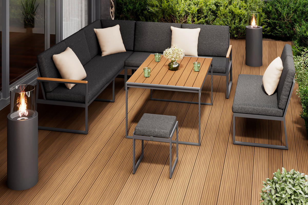 DINING-LOUNGESET Eisen  - Anthrazit/Naturfarben, MODERN, Kunststoff/Textil (230/80/230cm) - Ambia Garden