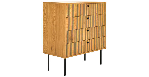 KOMMODE Line, 80/85/40 cm, 4 Schublade(n)  - Eichefarben/Schwarz, Design, Holzwerkstoff/Metall (80/85/40cm) - Carryhome