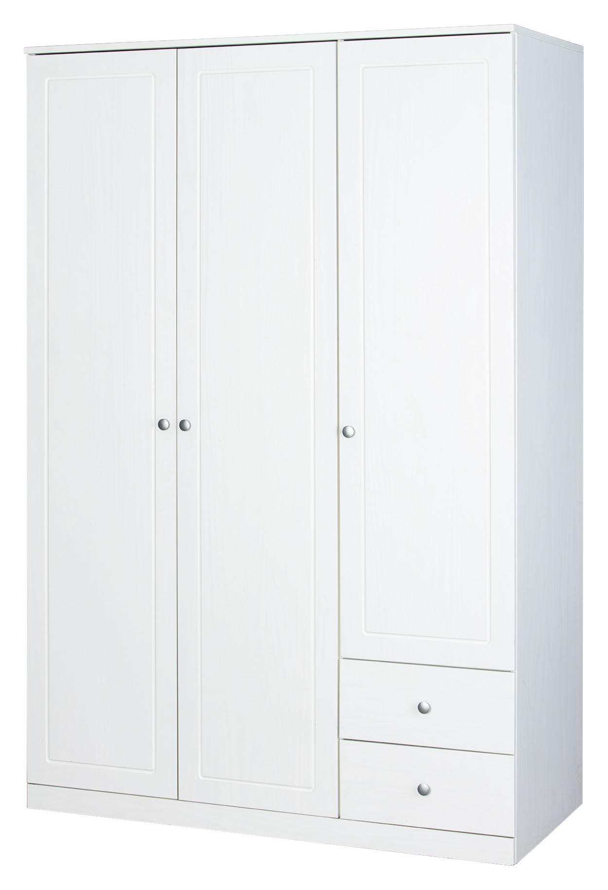 KLEIDERSCHRANK 3-türig Kiefer massiv Weiß  - Weiß/Grau, KONVENTIONELL, Holz/Metall (138/205/63cm) - MID.YOU