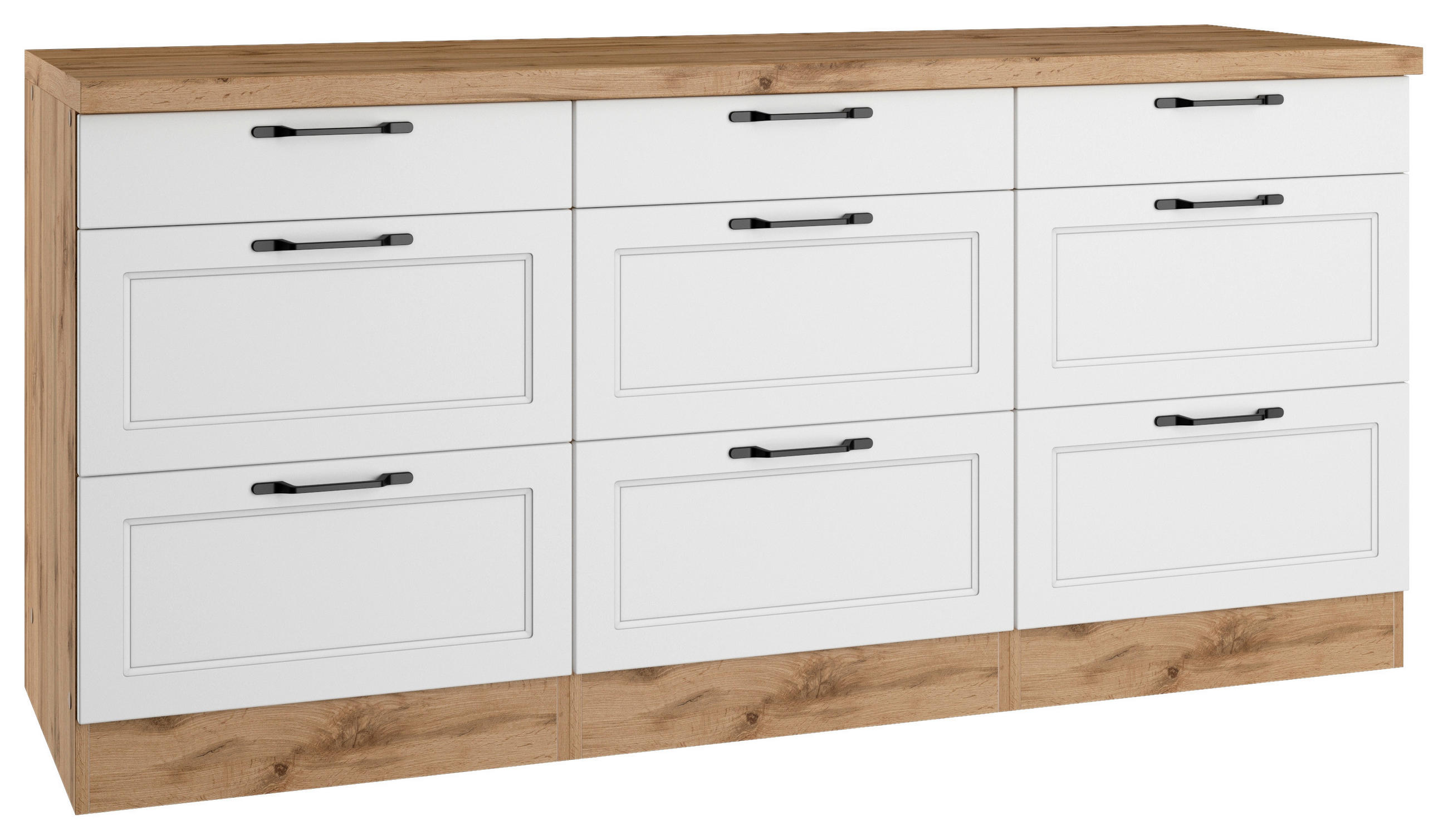 KÜCHENUNTERSCHRANK 180/86/60 cm  in Weiß, Eiche Wotan  - Eiche Wotan/Schwarz, LIFESTYLE, Holzwerkstoff/Metall (180/86/60cm) - Held