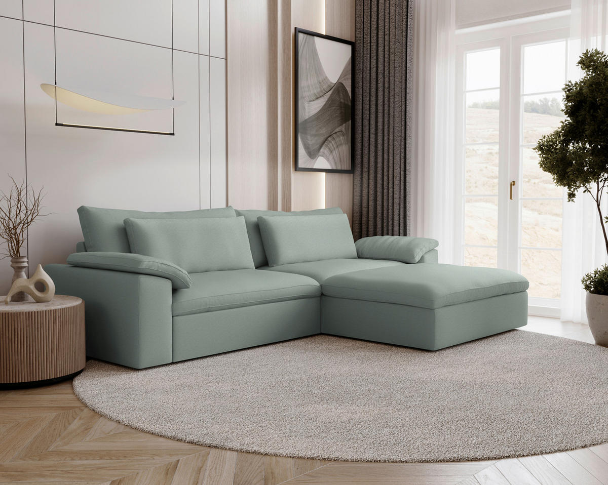 ECKSOFA  Chenille Hellgrau  - Hellgrau/Schwarz, Modern, Kunststoff/Textil (306/198cm) - Carryhome