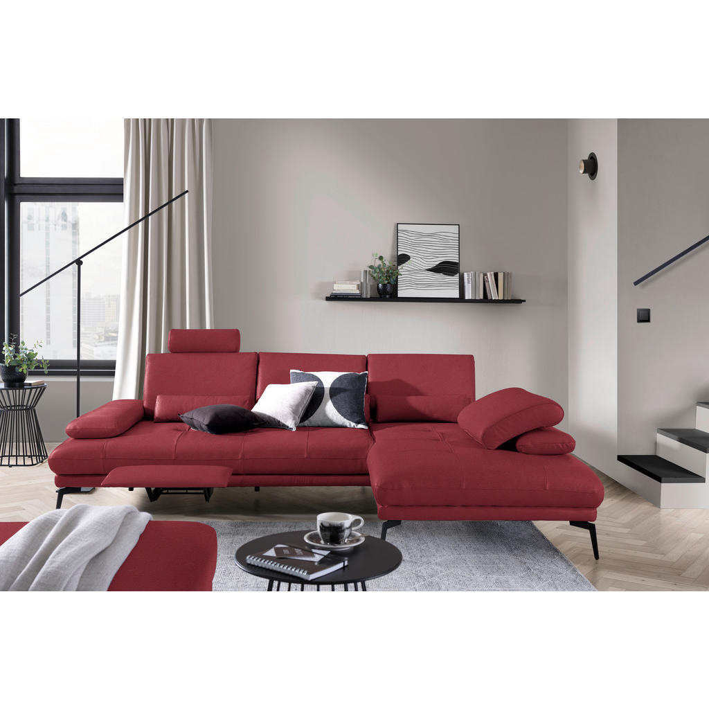 Thumbnail - Celina Home Ecksofa, Rot, Leder, Echtleder, Rindleder, Spaltleder, 3-Sitzer, Ottomane rechts, L-Form, 273x187 cm, Made i...