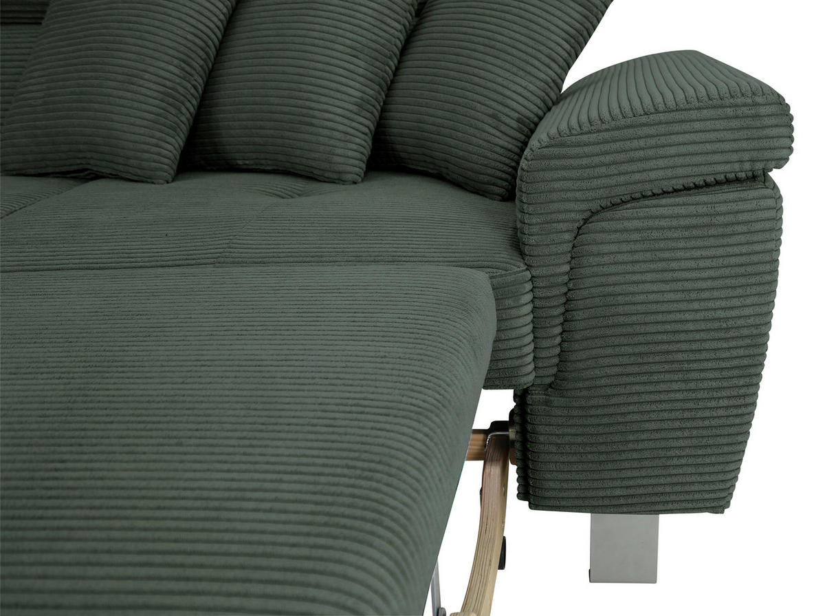 ECKSOFA inkl. Funktionen Waldgrün Cord  - Waldgrün/Silberfarben, Design, Textil/Metall (226/257cm) - Xora