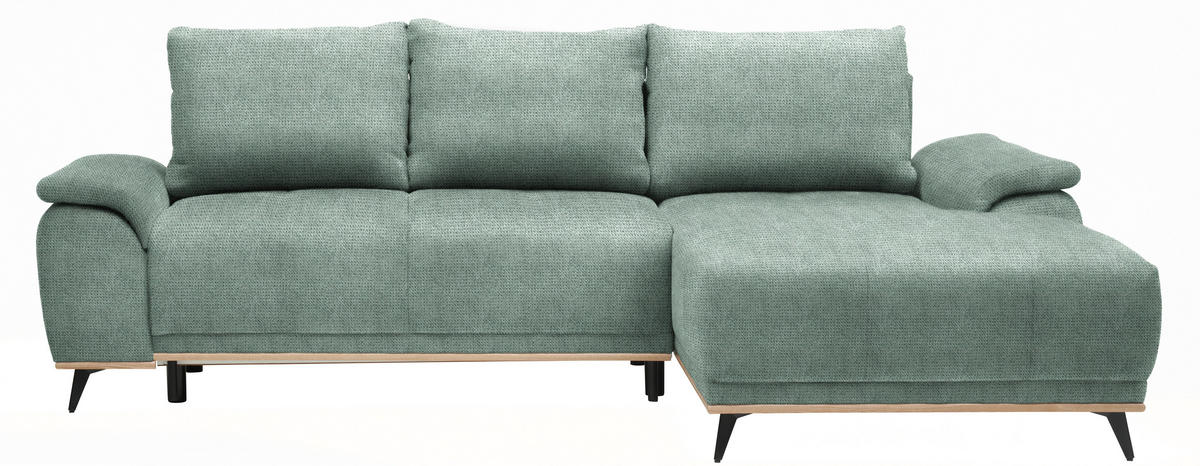 ECKSOFA in Chenille Grün  - Schwarz/Grün, Modern, Textil/Metall (262/168cm) - home24