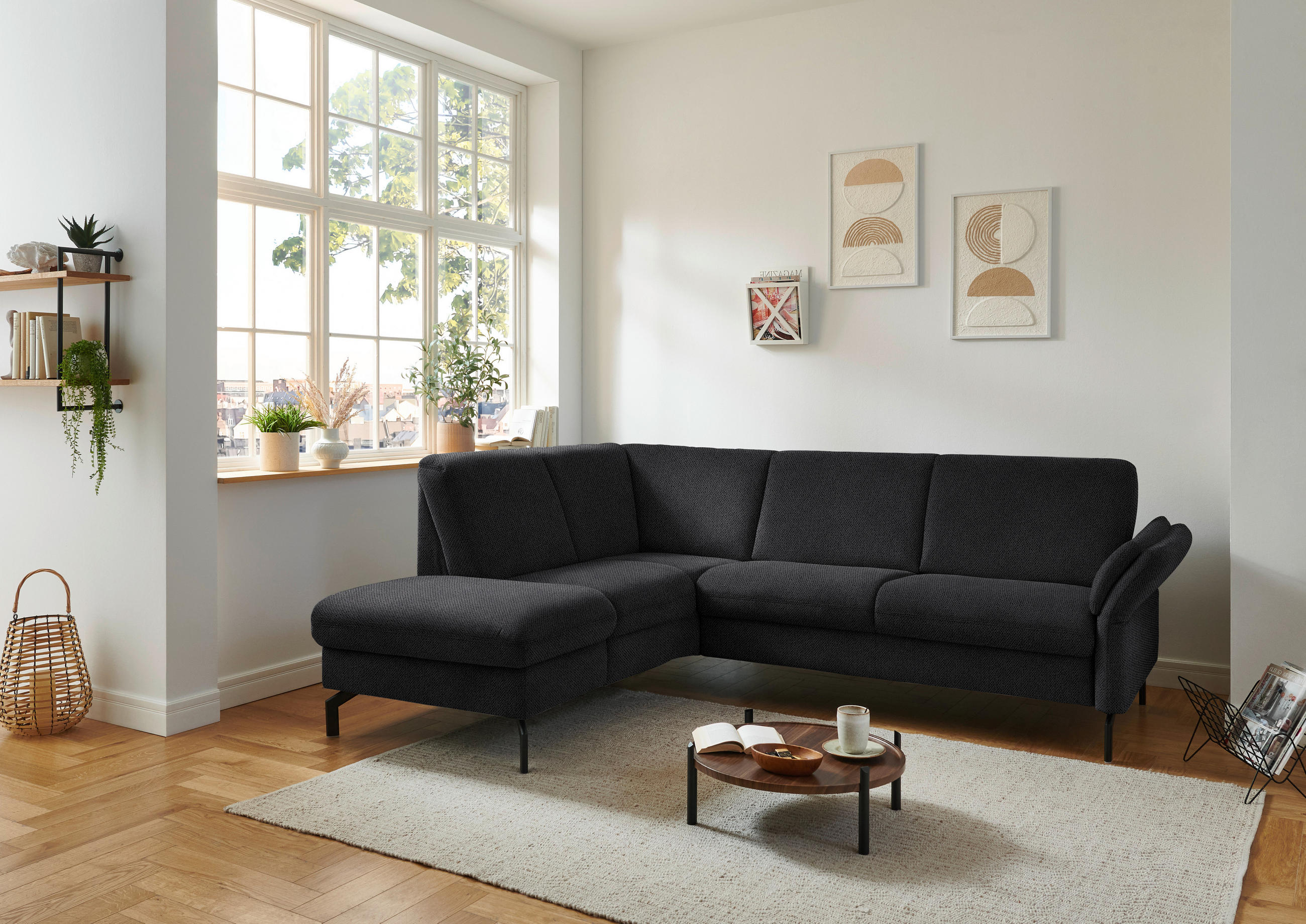 ECKSOFA in Flachgewebe Schwarz  - Schwarz, Konventionell, Textil/Metall (190/241cm) - Beldomo Comfort