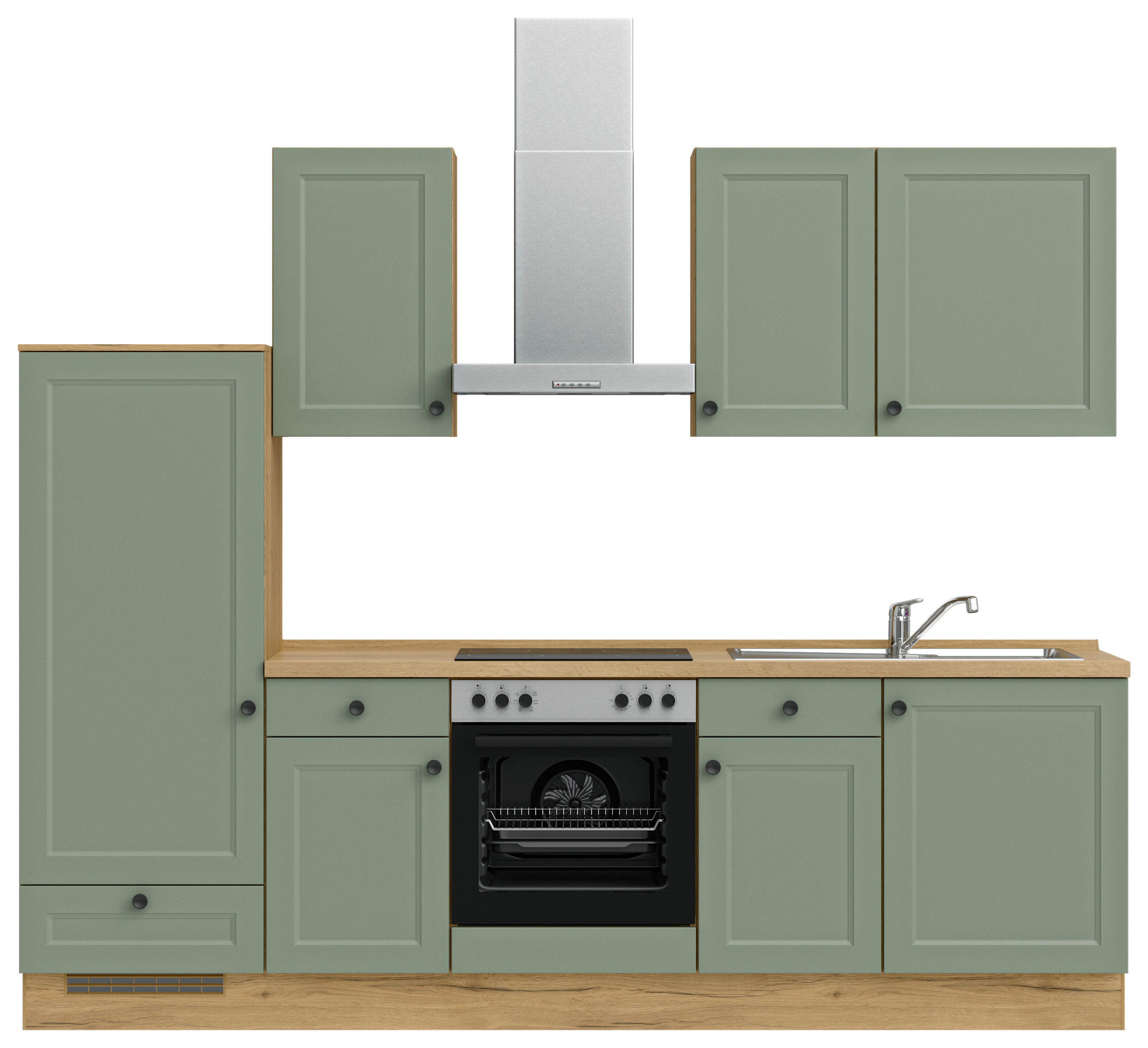 BUCĂTĂRIE FĂRĂ ELECTROCASNICE  - verde/culoare lemn stejar, Modern, metal/material pe bază de lemn (270cm) - Nobilia