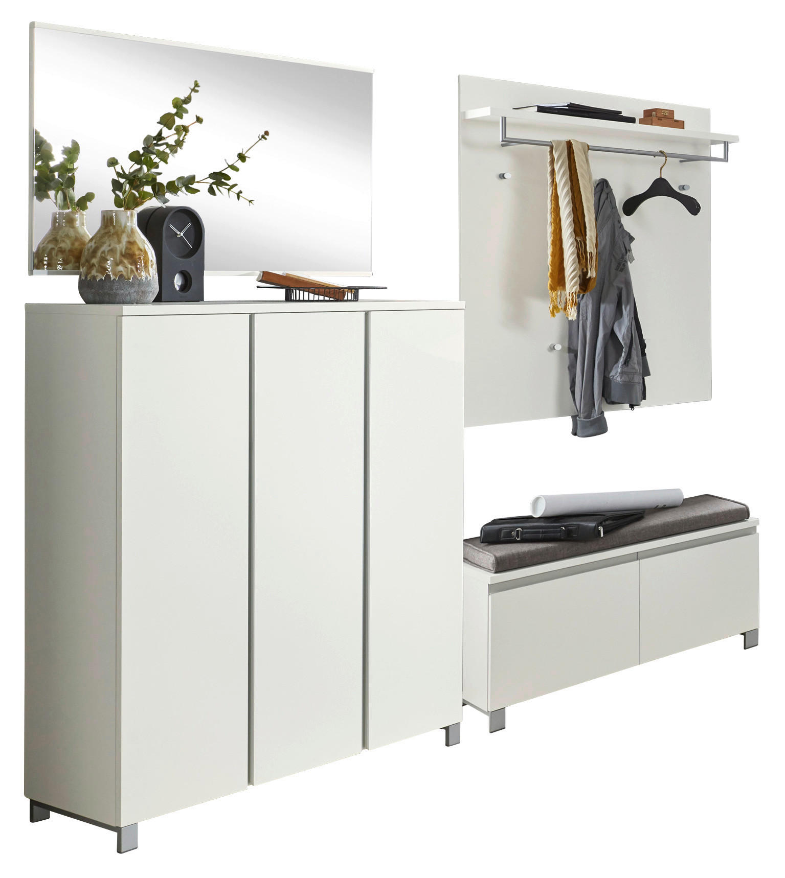 GARDEROBE 5-teilig  in 220/195/40 cm  - Silberfarben/Weiß, Design, Holzwerkstoff/Textil (220/195/40cm)