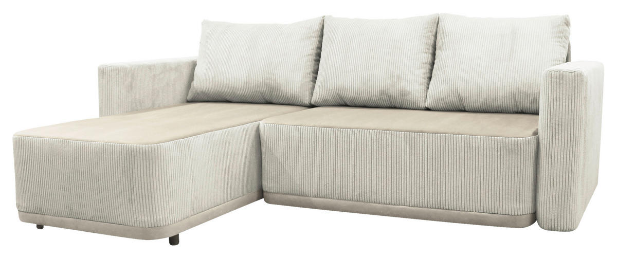 ECKSOFA STELLA Beige Plüsch Rückenkissen, Bettkasten  - Beige/Schwarz, Design, Kunststoff/Textil (166/234cm) - MID.YOU