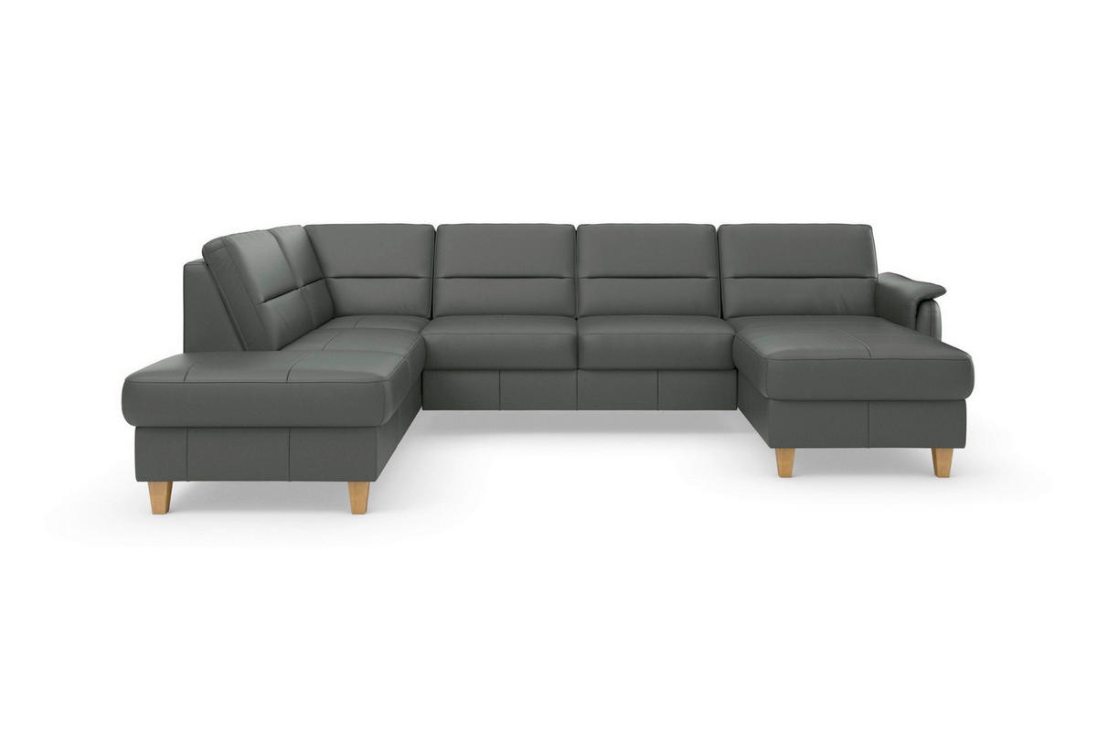 WOHNLANDSCHAFT PALMERA E in Echtleder Anthrazit  - Eichefarben/Anthrazit, Basics, Leder/Holz (212/308/163cm) - Sit & More