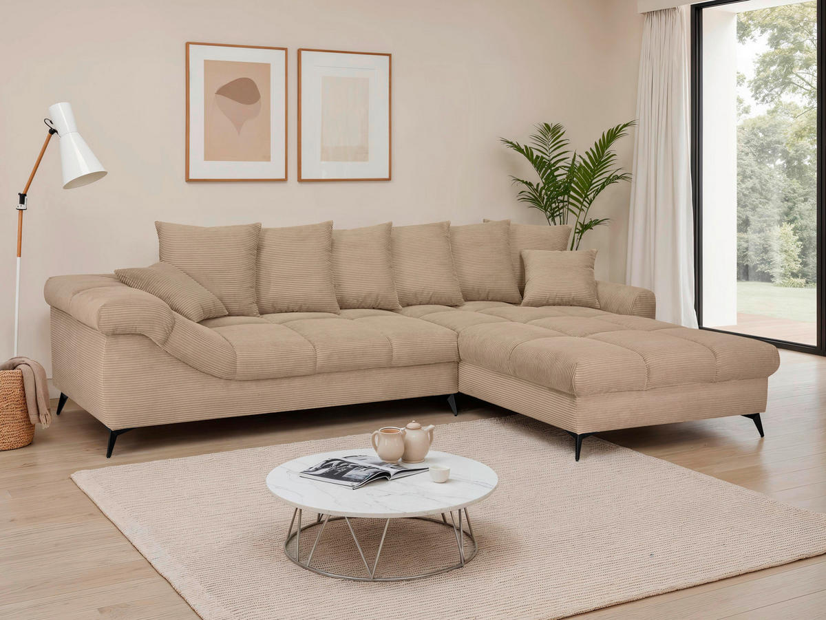 ECKSOFA Taupe Cord Rückenkissen, Armlehnenkissen, Rücken echt  - Taupe/Schwarz, KONVENTIONELL, Textil/Metall (332/231cm) - Carryhome