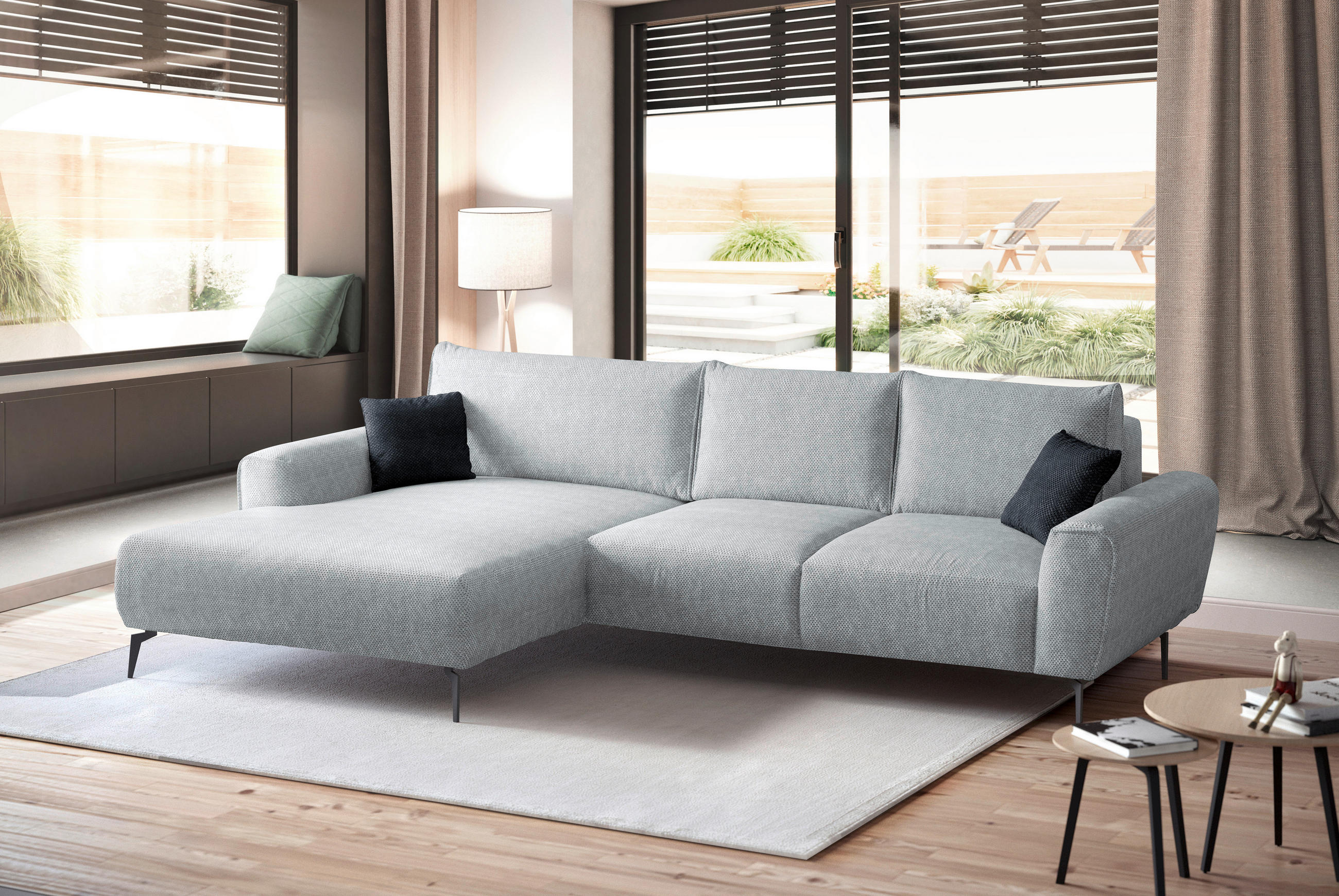 ECKSOFA in Webstoff Hellgrau  - Hellgrau/Schwarz, Design, Textil/Metall (170/272cm) - Welnova