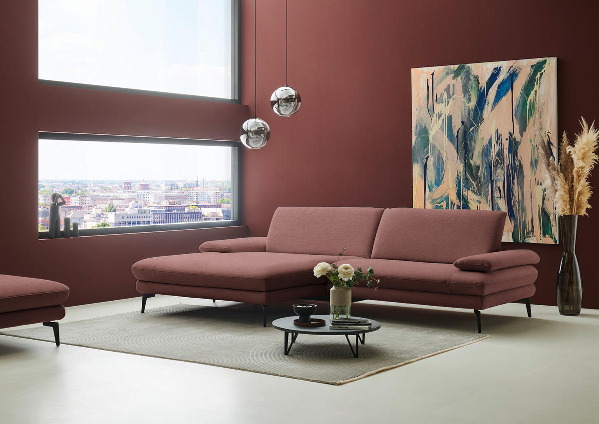 ECKSOFA Chenille, Flachgewebe Weinrot  - Weinrot/Schwarz, Design, Textil/Metall (180/284cm) - Dieter Knoll