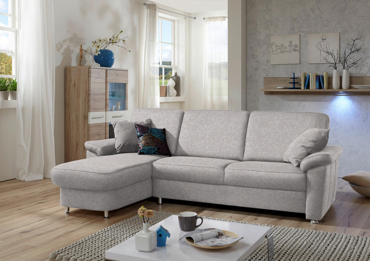 ECKSOFA in Flachgewebe Hellgrau  - Chromfarben/Hellgrau, Konventionell, Textil/Metall (163/250cm) - Beldomo System