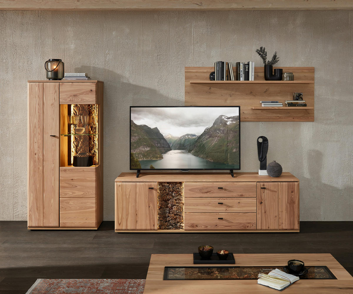 DNEVNI REGAL,  barve jesena  - barve jesena/črna, Natur, kovina/steklo (320/163cm) - Linea Natura