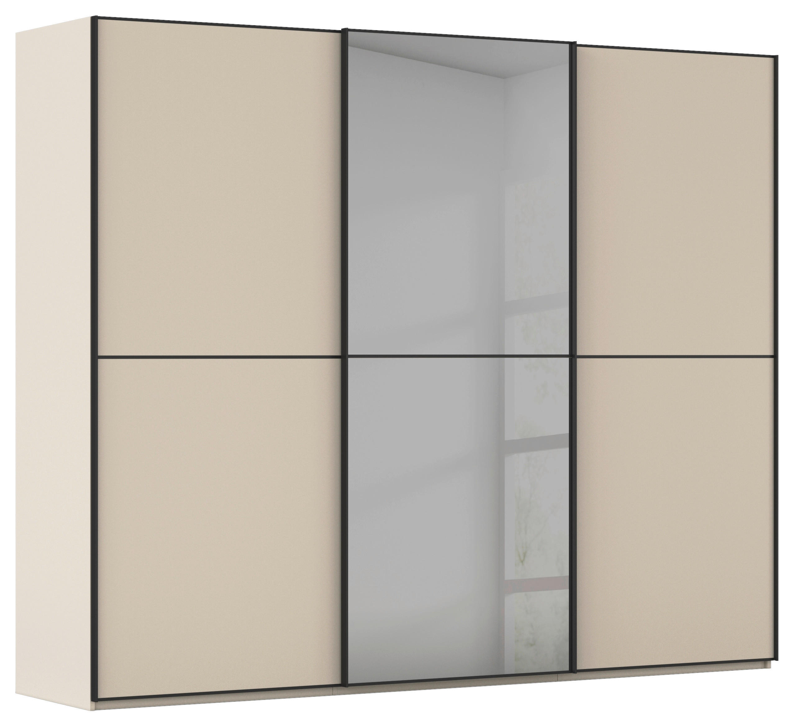 SCHWEBETÜRENSCHRANK 271/223/68 cm 3-türig Champagner, Schwarz  - Champagner/Schwarz, KONVENTIONELL, Glas/Holzwerkstoff (271/223/68cm) - Novel