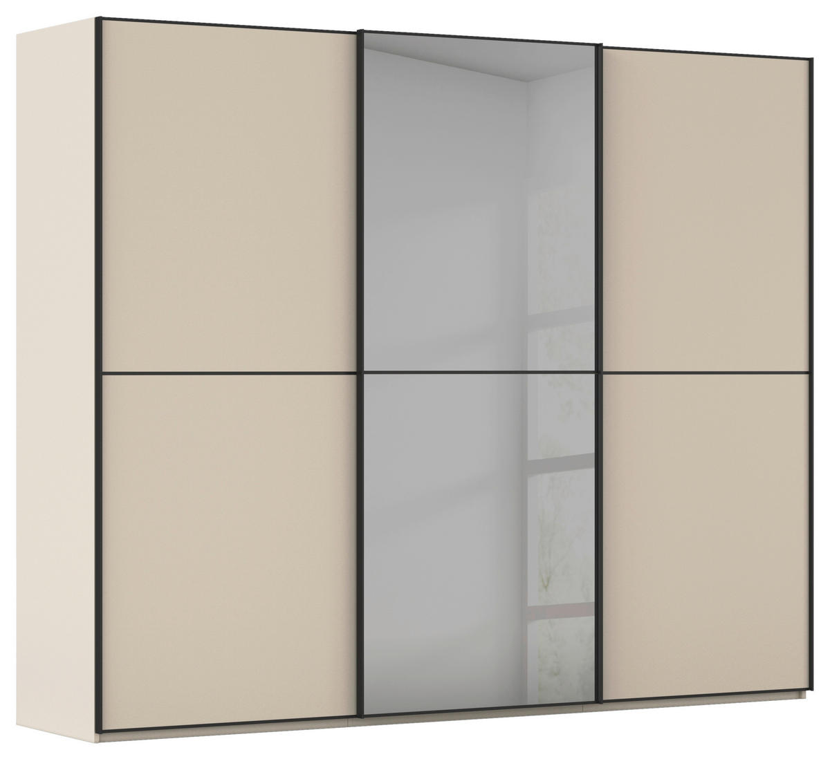 SCHWEBETÜRENSCHRANK 271/223/68 cm 3-türig Champagner, Schwarz  - Champagner/Schwarz, KONVENTIONELL, Glas/Holzwerkstoff (271/223/68cm) - Novel