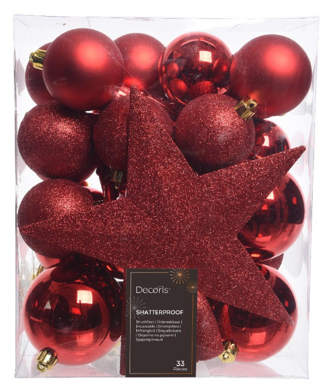 CHRISTBAUMKUGEL-SET 33-teilig  - Rot, LIFESTYLE, Kunststoff (8,00/8,00/8,00cm)