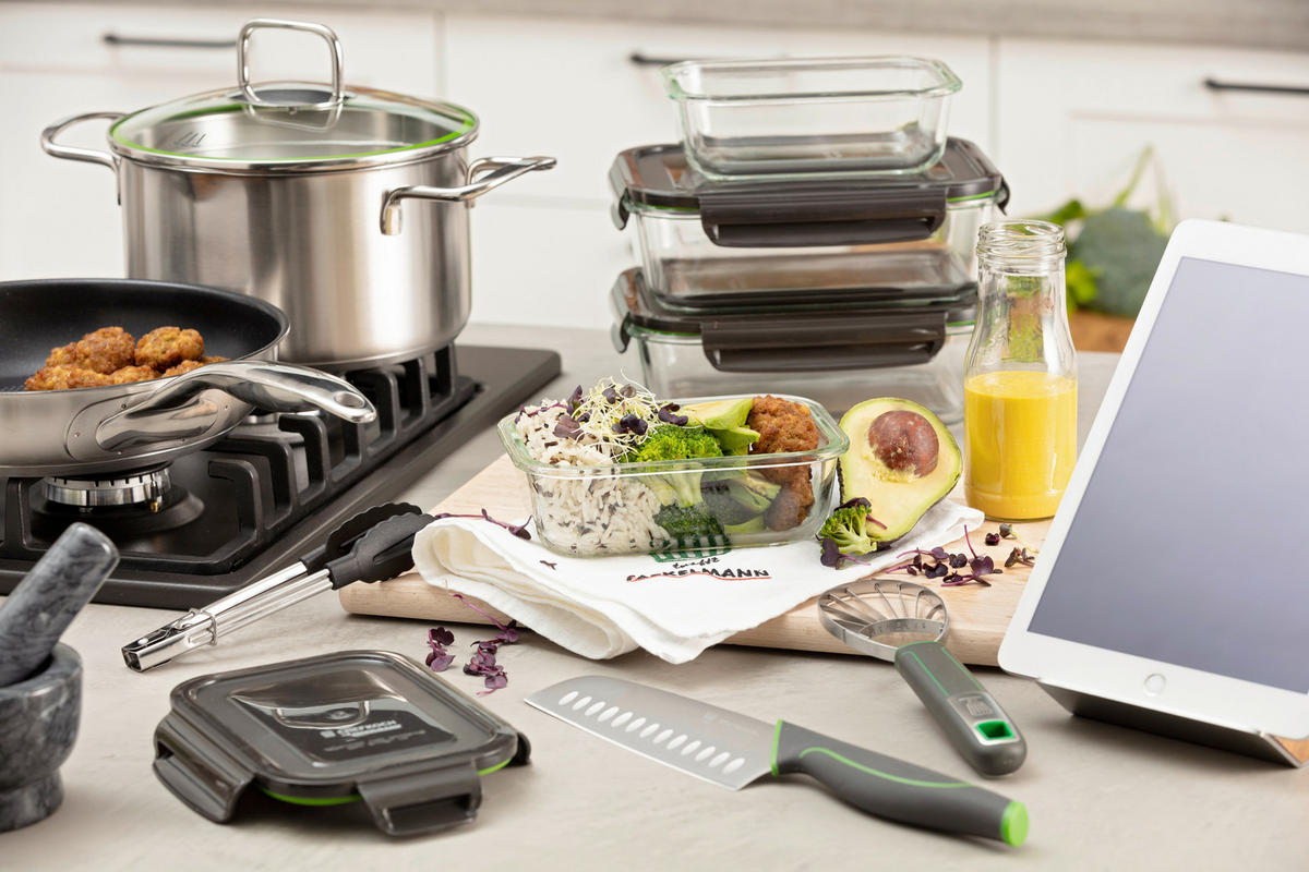 VORRATSDOSE  - Klar/Grau, Design, Glas/Kunststoff (1050ml) - Chefkoch+Fackelmann