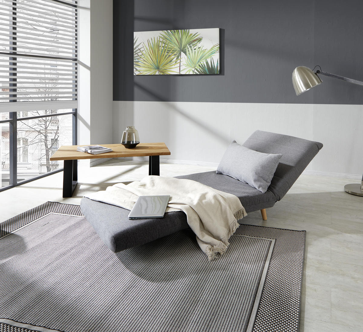 SCHLAFSESSEL Webstoff Grau, Hellgrau    - Hellgrau/Naturfarben, MODERN, Holz/Kunststoff (77/84/91cm) - Livetastic