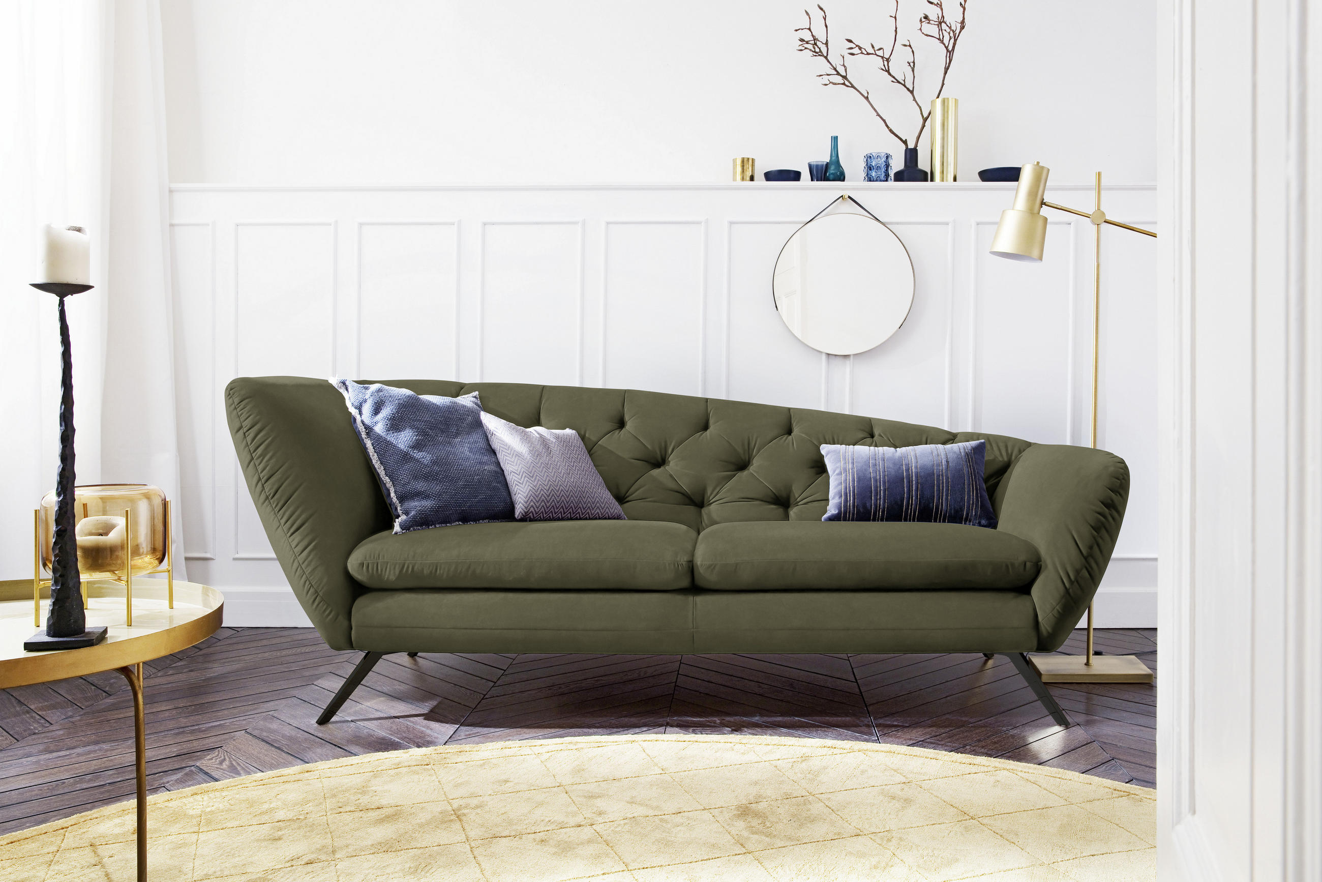 CHESTERFIELD-SOFA Mikrofaser Olivgrün  - Schwarz/Olivgrün, Design, Textil/Metall (223/84/90cm) - Pure Home Lifestyle