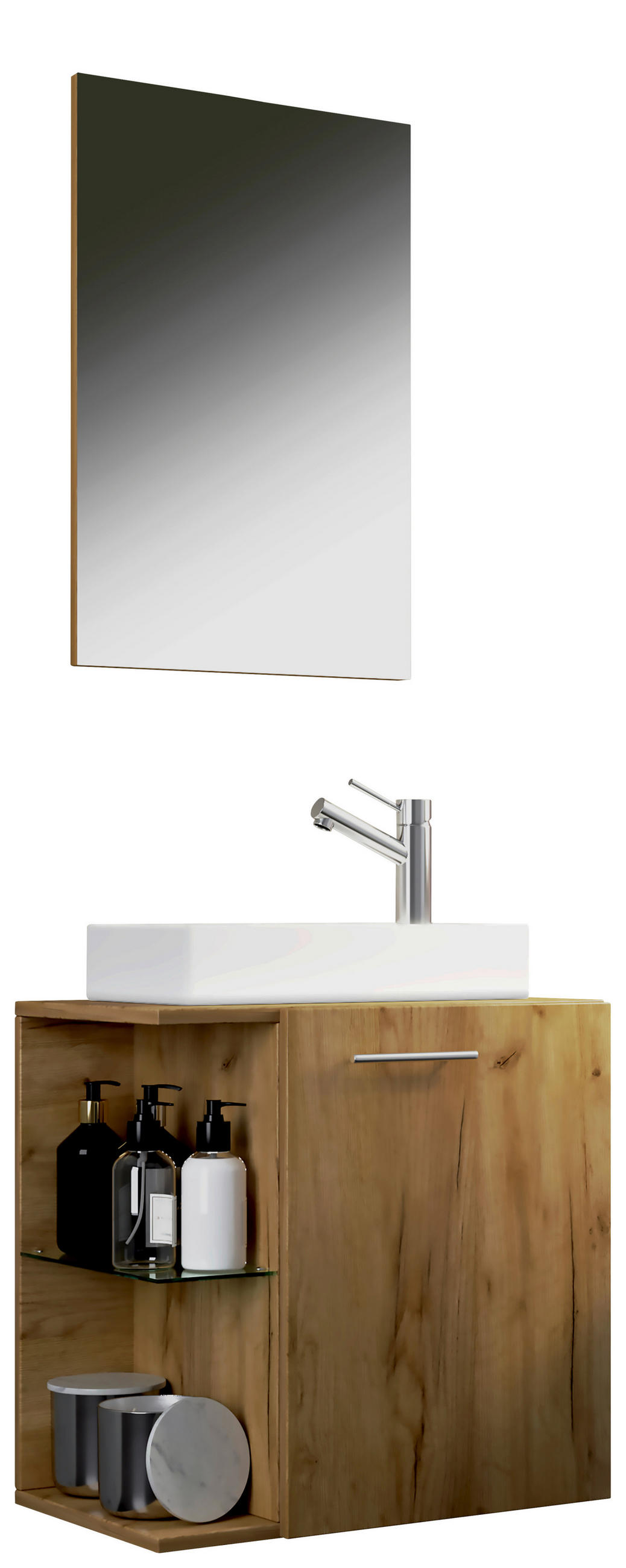 GÄSTEBAD - Honigeiche/Weiss, Modern, Keramik/Holzwerkstoff (52cm) - MID.YOU